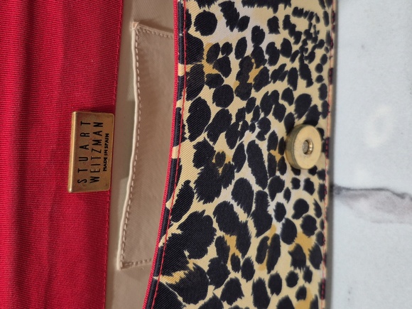Stuart Weitzman Leopard Mini Bag, Tan & Black Animal Print w Red, Vintage - Picture 7 of 14